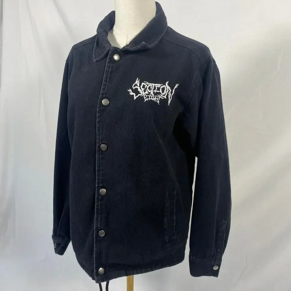 Section Eight black denim jacket‎ white graphic design size medium grunge alt